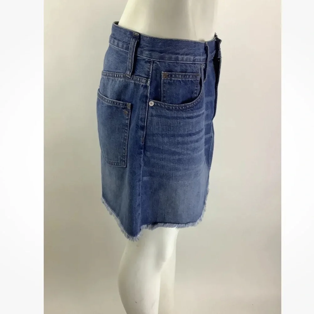 NWT Madewell Sz 30 Rigid Denim A-Line Mini Skirt Blue 100% Cotton Fringe Hem
